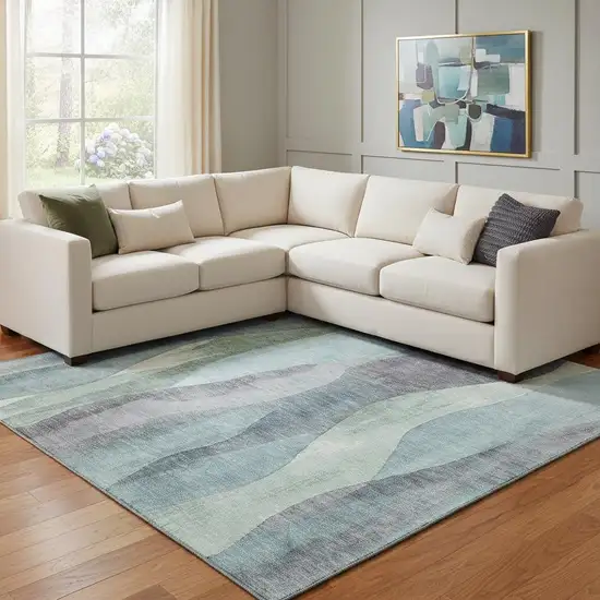 Teal Plum And Ivory Abstract Washable Area Rug With UV Protection Photo 2