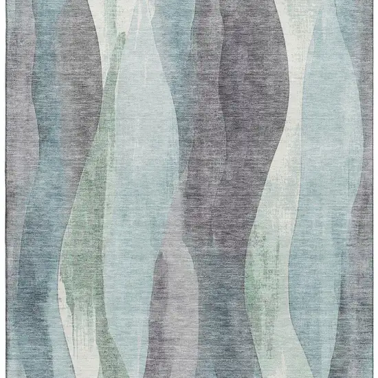 Teal Plum And Ivory Abstract Washable Area Rug With UV Protection Photo 4