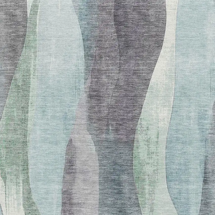 Teal Plum And Ivory Abstract Washable Area Rug With UV Protection Photo 3