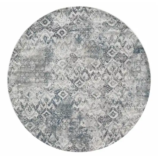 Ivory Gray And Teal Medallion Round Rug Photo 2