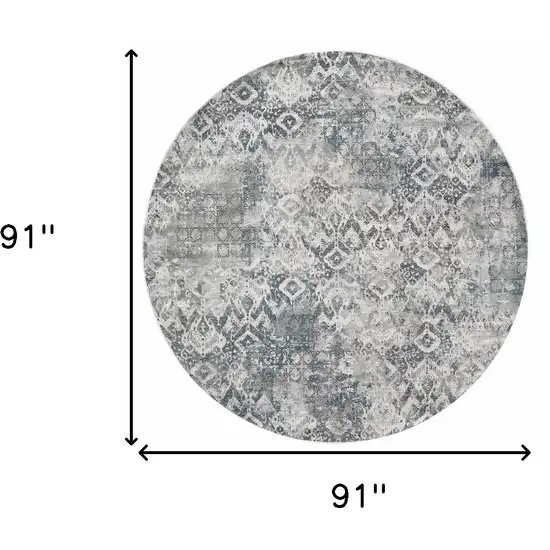 Ivory Gray And Teal Medallion Round Rug Photo 3