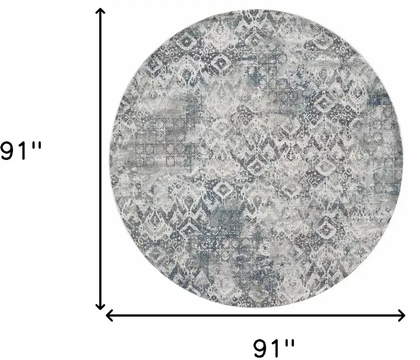 Ivory Gray And Teal Medallion Round Rug Photo 3