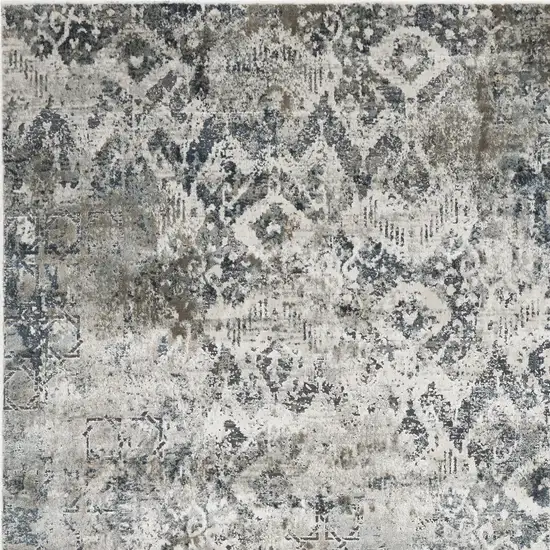 Ivory Gray And Teal Medallion Round Rug Photo 5