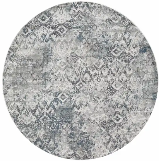 Ivory Gray And Teal Medallion Round Rug Photo 4