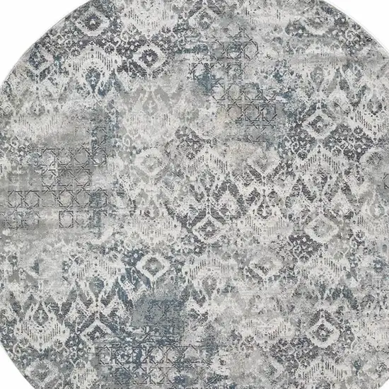 Ivory Gray And Teal Medallion Round Rug Photo 6