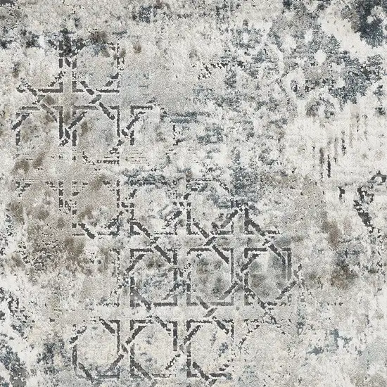 Ivory Gray And Teal Medallion Round Rug Photo 7