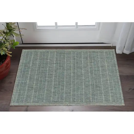 Teal And Beige Geometric Area Rug Photo 1