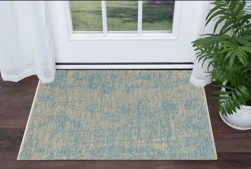 Teal Polypropylene Area Rug Photo 1