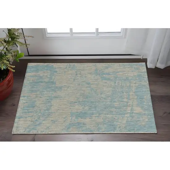 Green And Denim Blue Abstract Area Rug Photo 2