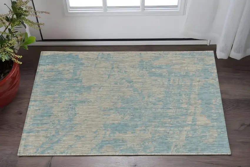 Green And Denim Blue Abstract Area Rug Photo 2