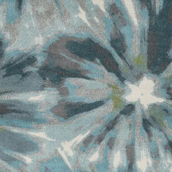 Teal Ivory And Gray Floral Area Rug Photo 1