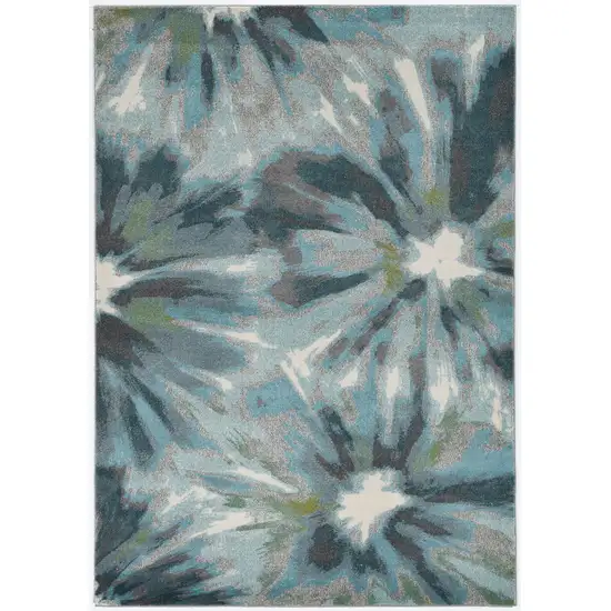 Teal Ivory And Gray Floral Area Rug Photo 3