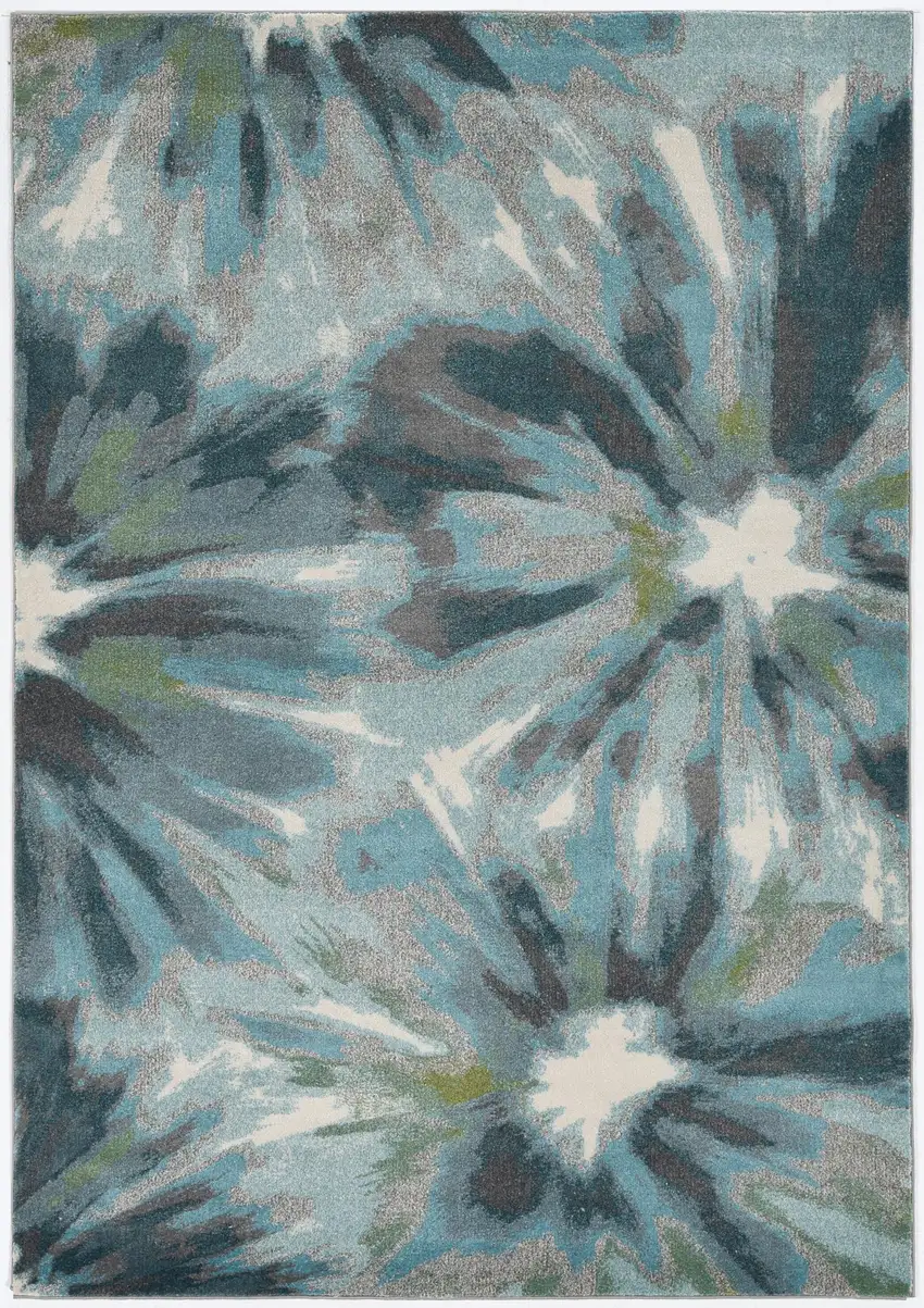 Teal Ivory And Gray Floral Area Rug Photo 3