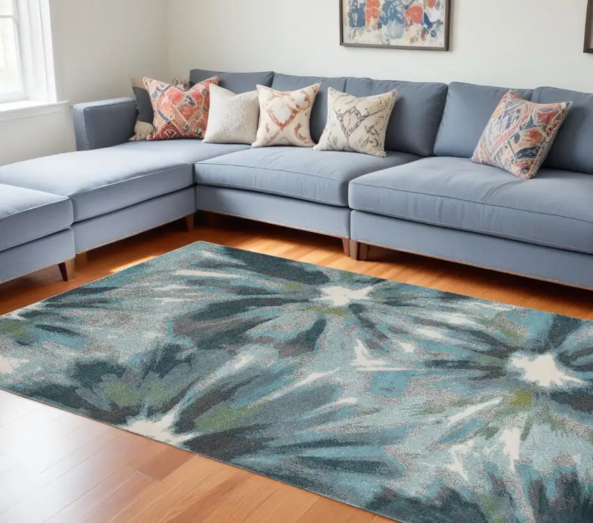 94 X 130 Teal Polypropylene Rug Photo 1