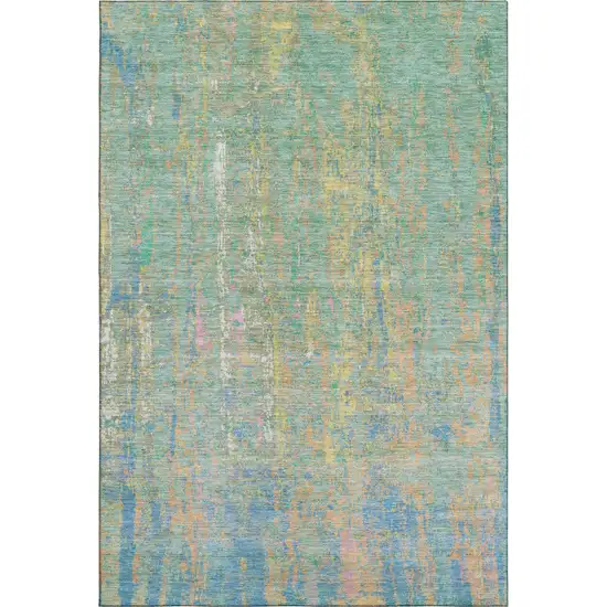 Teal Purple And Gold Abstract Washable Area Rug With UV Protection Photo 7