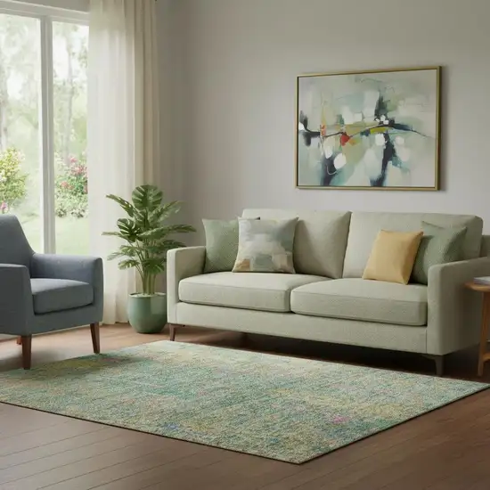 Teal Purple And Gold Abstract Washable Area Rug With UV Protection Photo 2