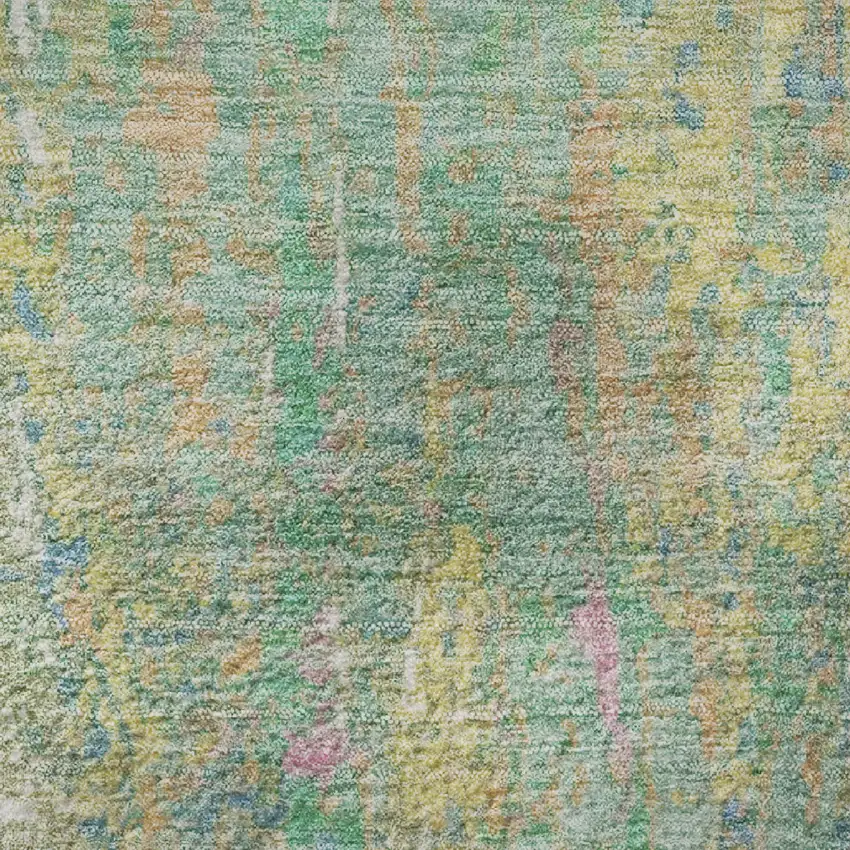 Teal Purple And Gold Abstract Washable Area Rug With UV Protection Photo 1