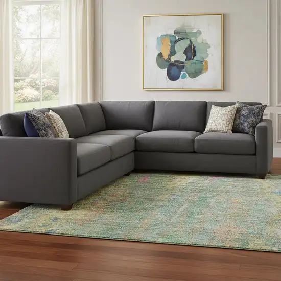 Teal Purple And Gold Abstract Washable Area Rug With UV Protection Photo 2