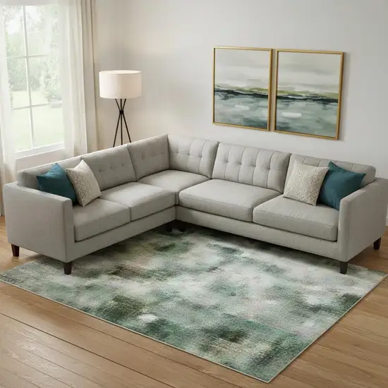 Teal Purple And Gold Abstract Washable Area Rug With UV Protection Photo 2