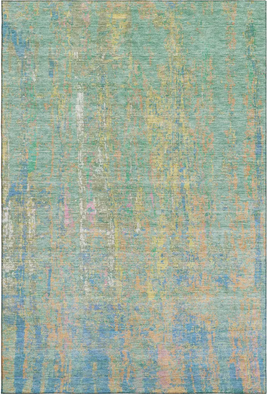 Teal Purple And Gold Abstract Washable Area Rug With UV Protection Photo 7