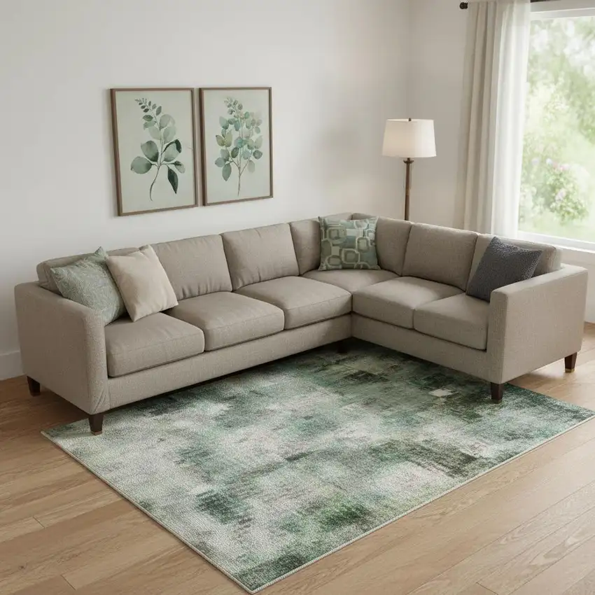 Teal Purple And Gold Abstract Washable Area Rug With UV Protection Photo 2