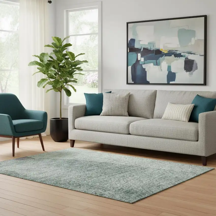 Teal Purple And Gray Abstract Washable Area Rug With UV Protection Photo 2