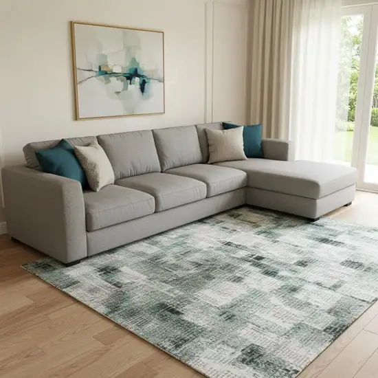 Teal Purple And Gray Abstract Washable Area Rug With UV Protection Photo 2