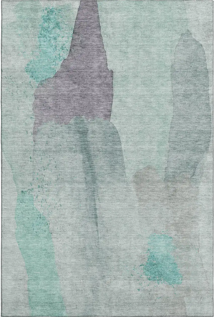 Teal Purple And Gray Abstract Washable Area Rug With UV Protection Photo 7