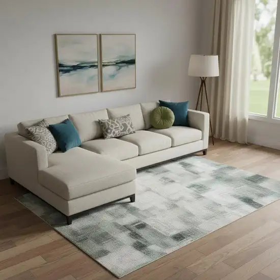 Teal Purple And Gray Abstract Washable Area Rug With UV Protection Photo 2