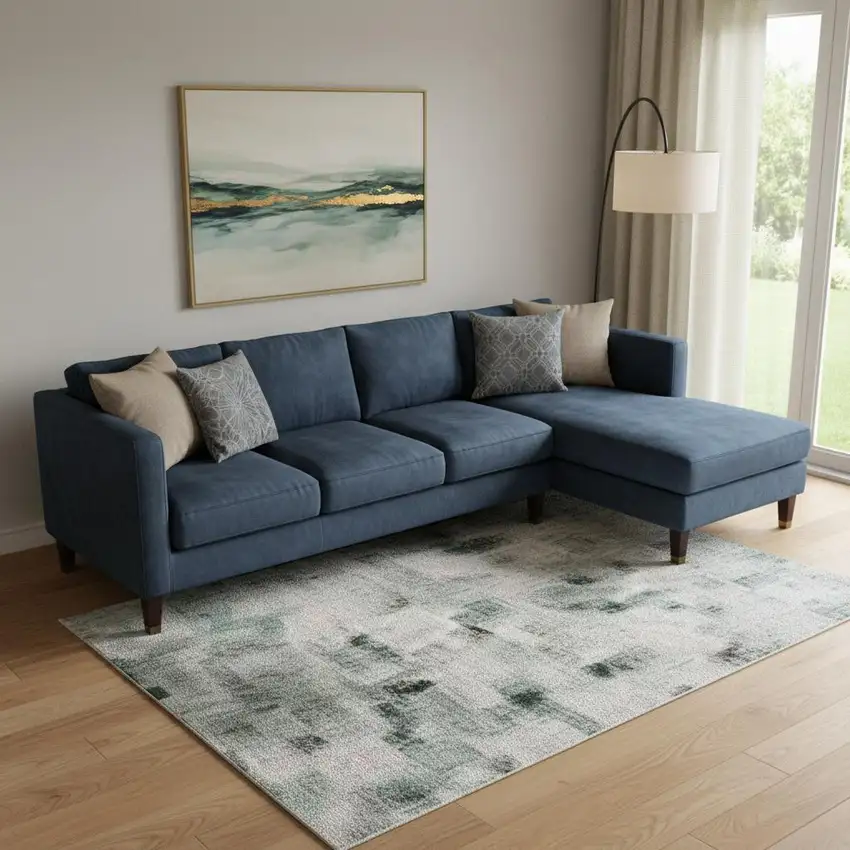 Teal Purple And Gray Abstract Washable Area Rug With UV Protection Photo 2