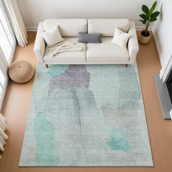 Teal Purple And Gray Abstract Washable Area Rug With UV Protection Photo 5