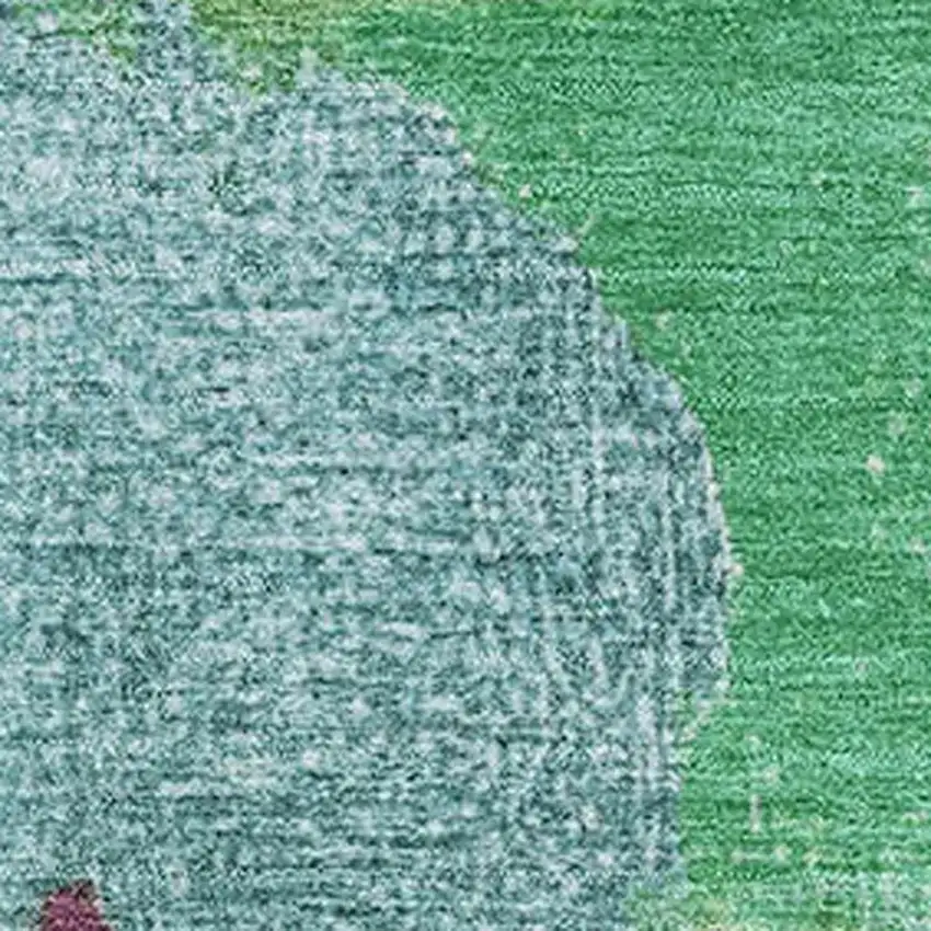 Teal Purple And Green Abstract Washable Area Rug With UV Protection Photo 3