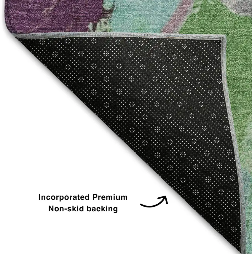 Teal Purple And Green Abstract Washable Area Rug With UV Protection Photo 5