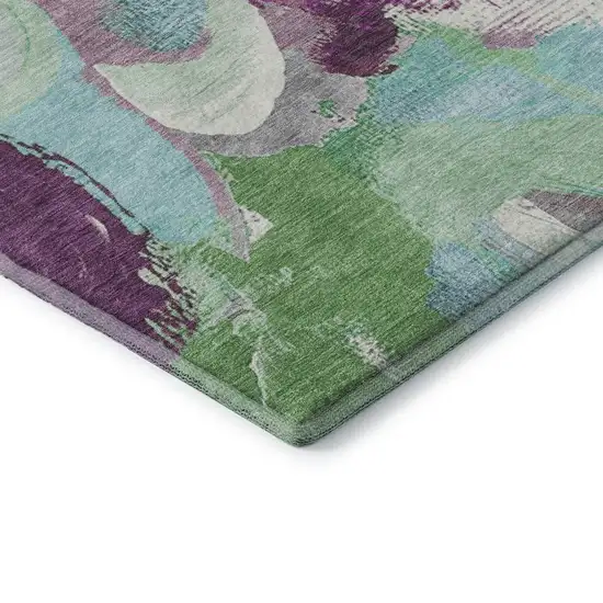 Teal Purple And Green Abstract Washable Area Rug With UV Protection Photo 6