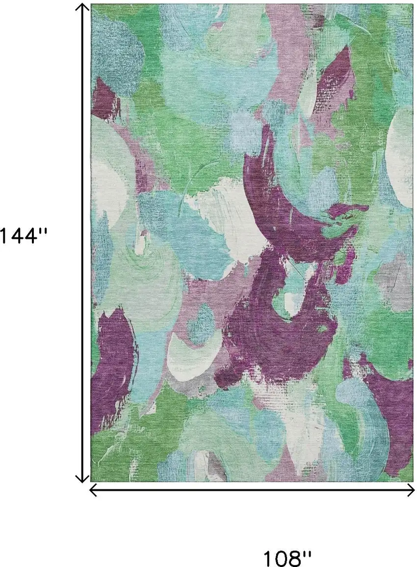 Teal Purple And Green Abstract Washable Area Rug With UV Protection Photo 9