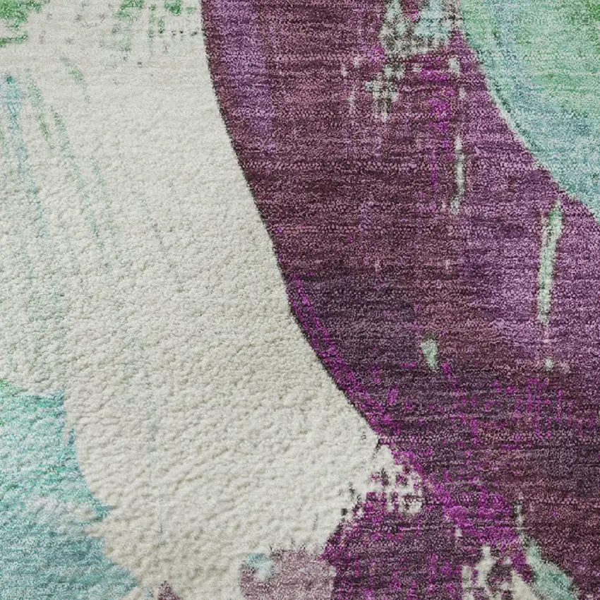 Teal Purple And Green Abstract Washable Area Rug With UV Protection Photo 8