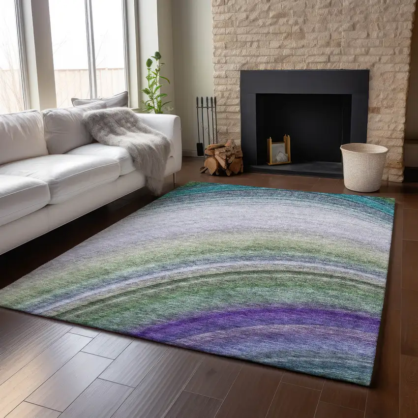 Teal Purple And Green Ombre Washable Area Rug With UV Protection Photo 7