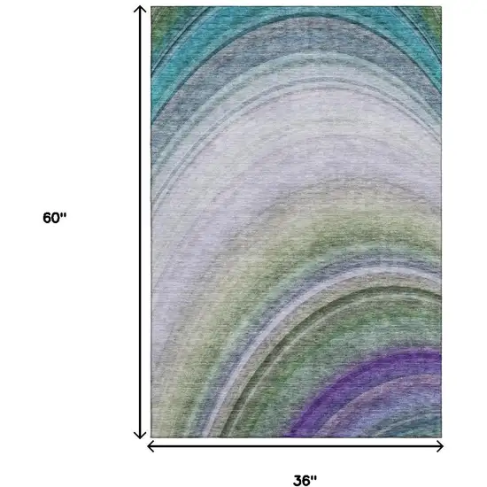 Teal Purple And Green Ombre Washable Area Rug With UV Protection Photo 3