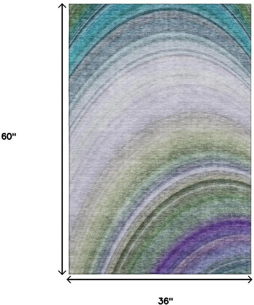 Teal Purple And Green Ombre Washable Area Rug With UV Protection Photo 3