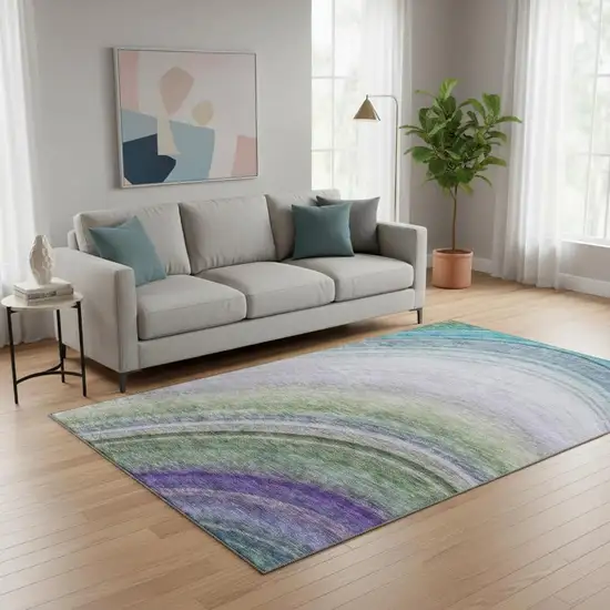Teal Purple And Green Ombre Washable Area Rug With UV Protection Photo 2