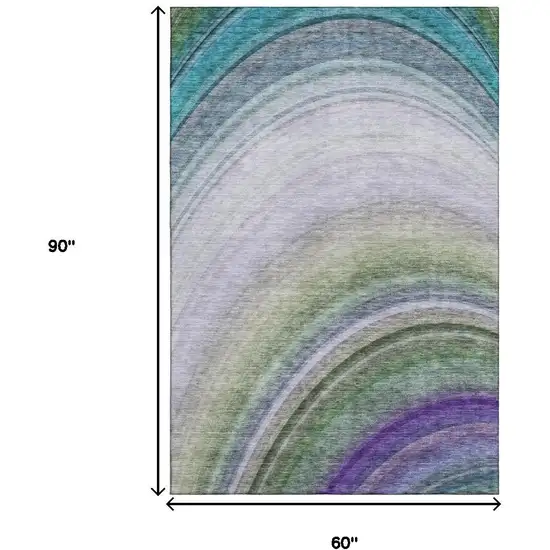 Teal Purple And Green Ombre Washable Area Rug With UV Protection Photo 3