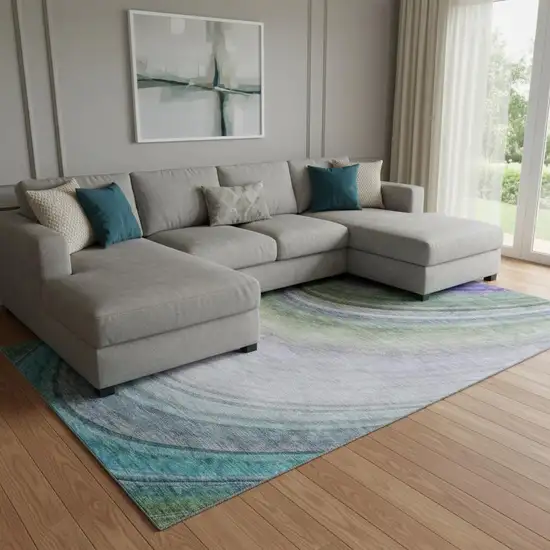 Teal Purple And Green Ombre Washable Area Rug With UV Protection Photo 1