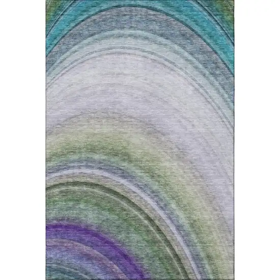 Teal Purple And Green Ombre Washable Area Rug With UV Protection Photo 4