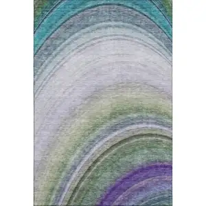 Photo of Teal Purple And Green Ombre Washable Area Rug With UV Protection