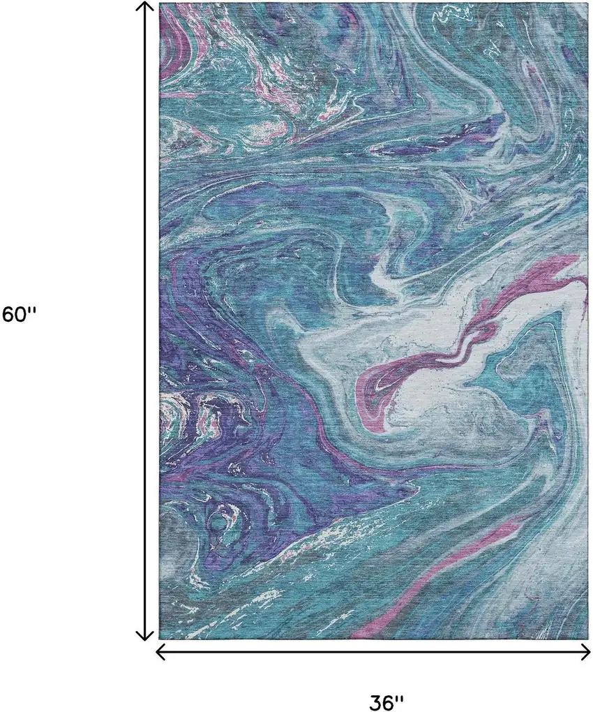 Teal Purple And Ivory Abstract Washable Area Rug With UV Protection Photo 9