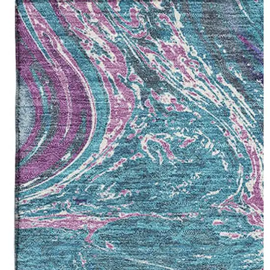 Teal Purple And Ivory Abstract Washable Area Rug With UV Protection Photo 3