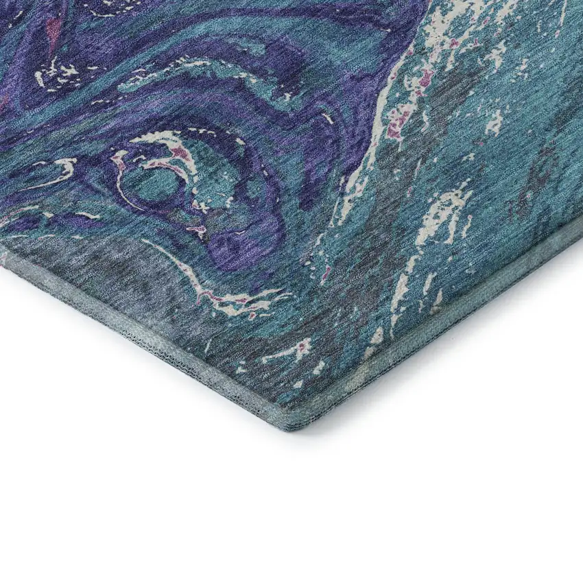Teal Purple And Ivory Abstract Washable Area Rug With UV Protection Photo 7