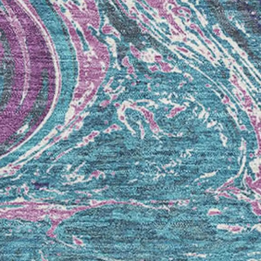 Teal Purple And Ivory Abstract Washable Area Rug With UV Protection Photo 2