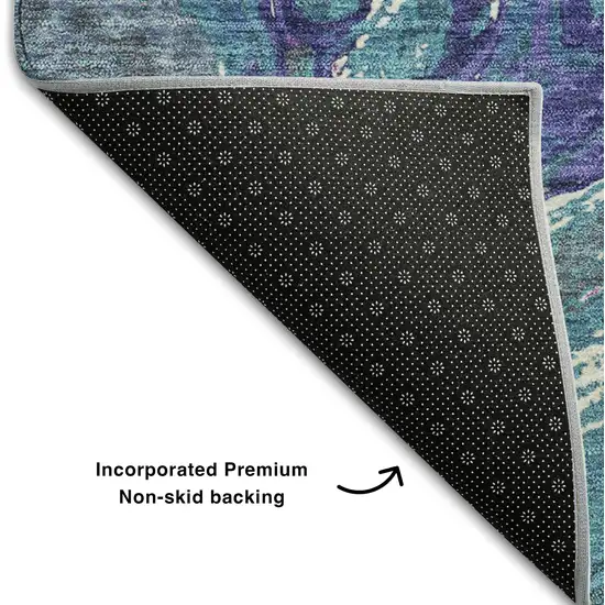Teal Purple And Ivory Abstract Washable Area Rug With UV Protection Photo 6