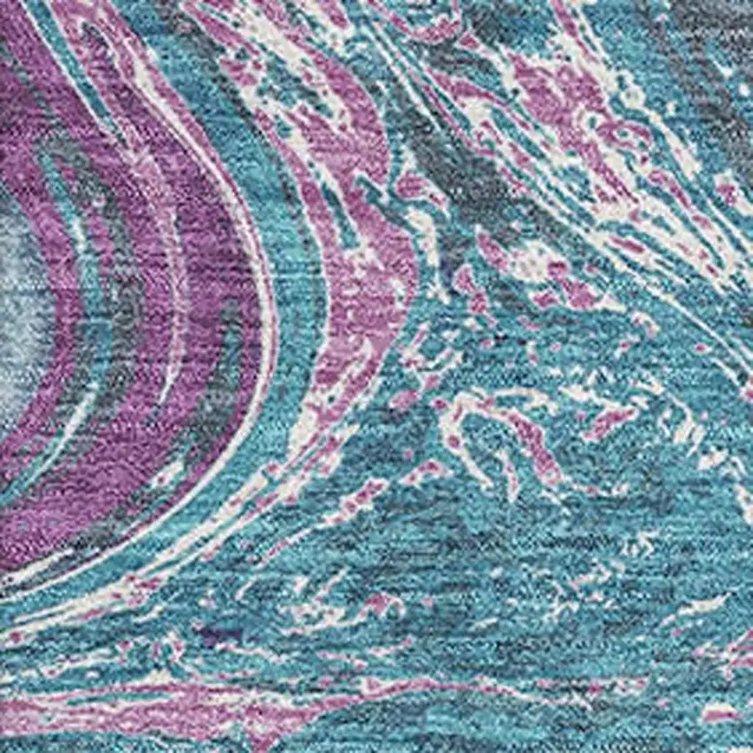 Teal Purple And Ivory Abstract Washable Area Rug With UV Protection Photo 2
